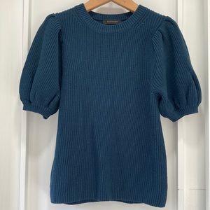 Ann Taylor Dark Teal Blue Puff Sleeve Sweater Size Medium